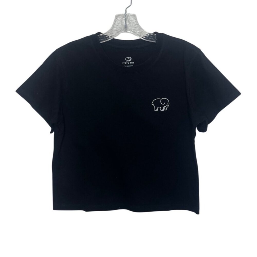 Ivory Ella Short Sleeve Cropped Tee Tshirt Large Black New Elephant Graphic